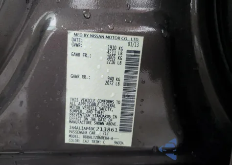 2013 Nissan Altima 2.5 from USA, damaged, VIN 1N4AL3AP4DC213861